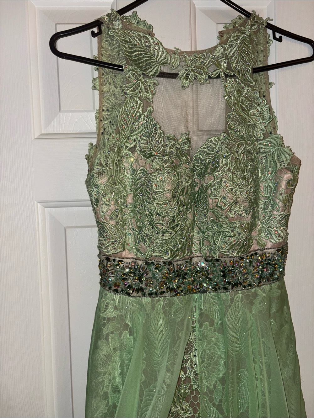 Girls' Sage Green Embroidered Lace Dress/skirt with Beaded Waist